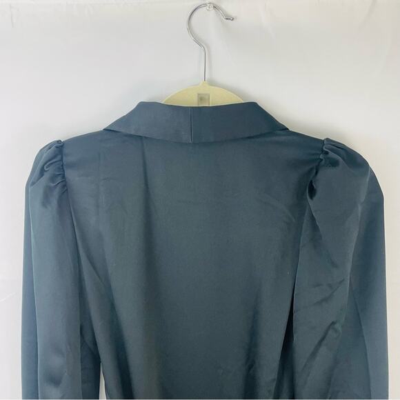 EUC Rachel Parcell Long Sleeve Hammered Ruffled Satin‎ Wrap Dress Black size XXS - Picture 9 of 12